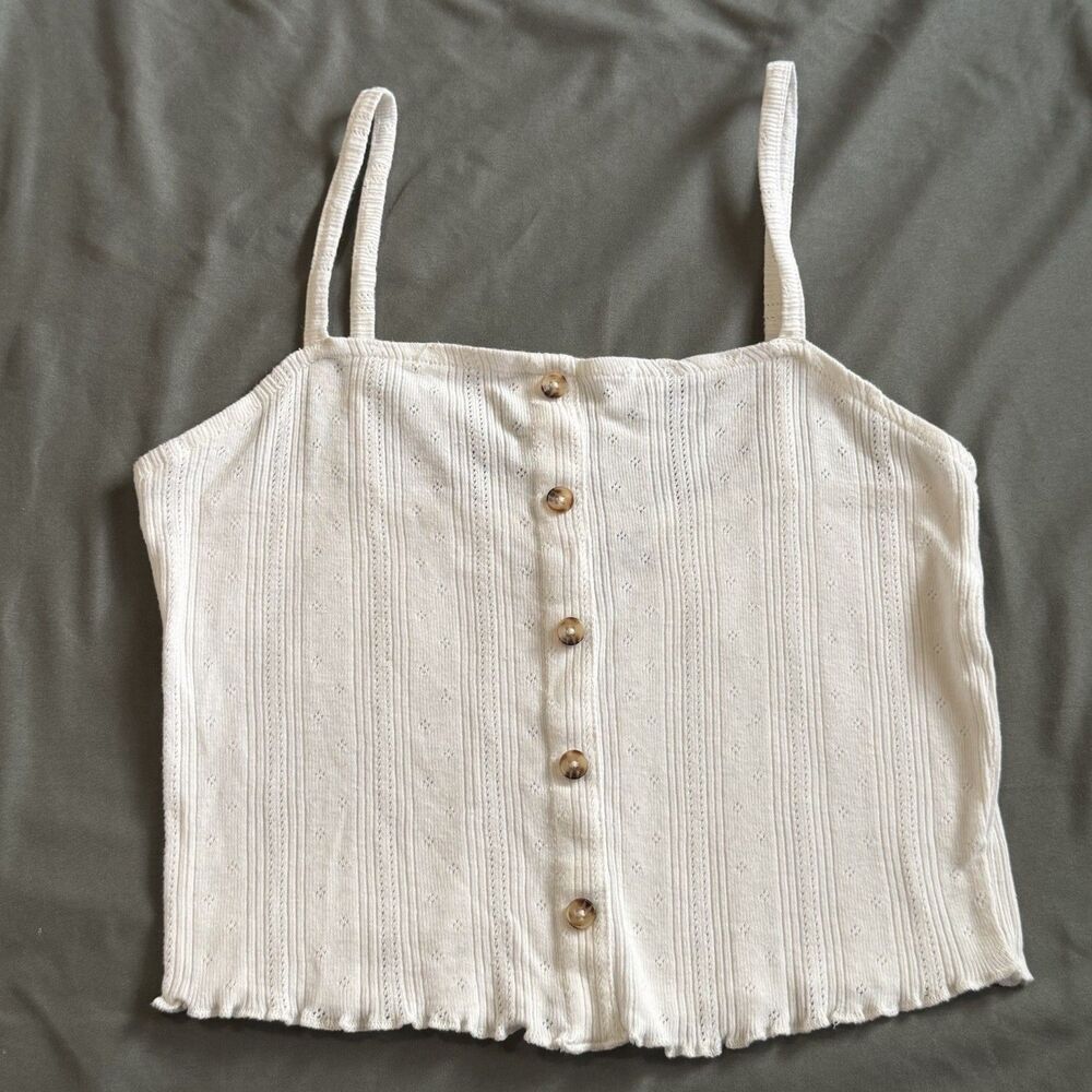 Volcom 90s Y2K Cottage Core White Button Front Cropped Tank Top Small 4/6